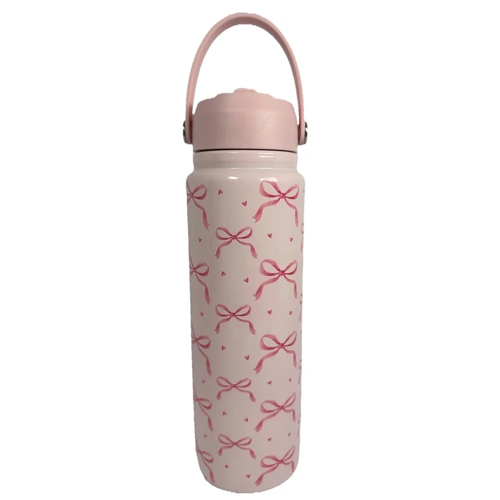 Pink Bow Tumbler 27oz Market Square Bottle Handle Lid Coquette Cute Travel